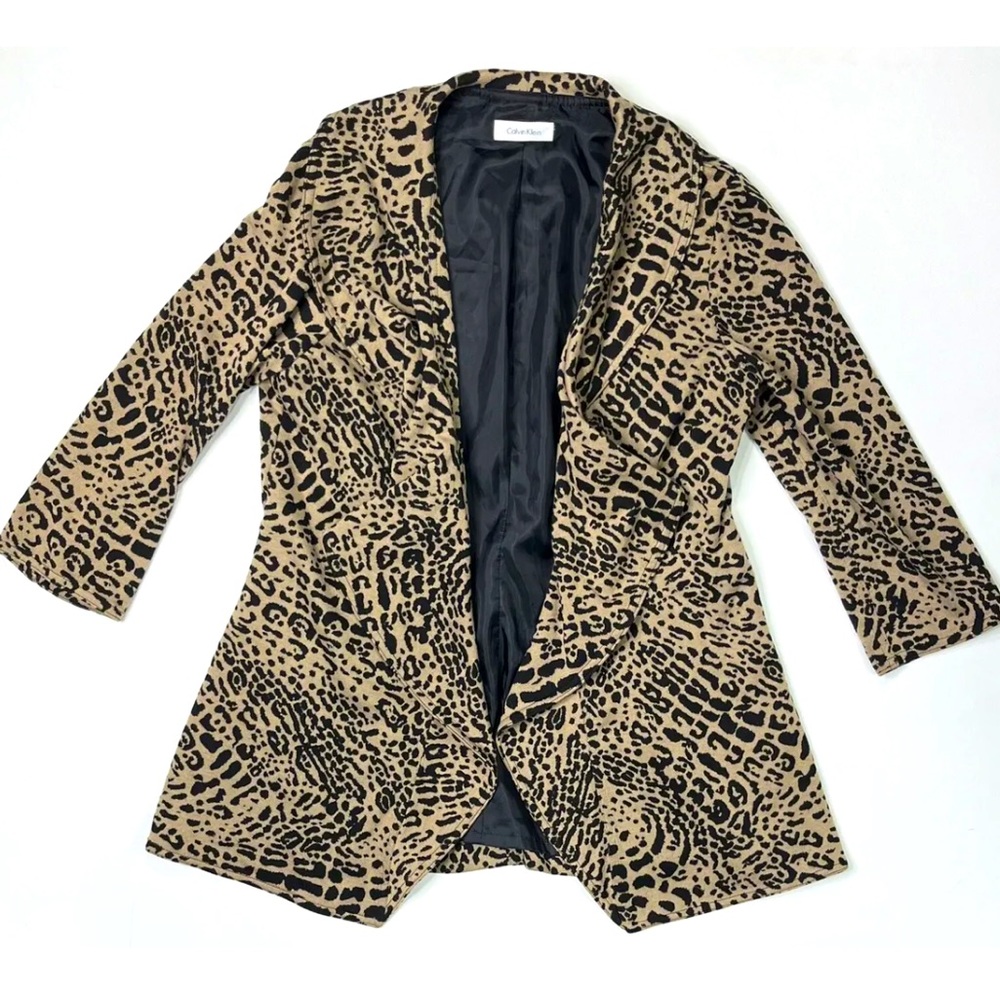 Calvin Klein Cardigan Jacket Women’s Medium Cheetah Print Open Front Ruffled - Picture 1 of 10